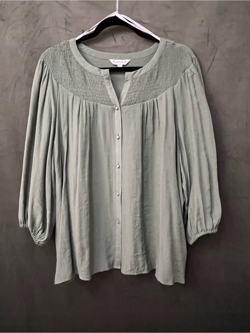 Nanette Lepore Relaxed Pintuck Yoke Button-Front Blouse - Sage Green